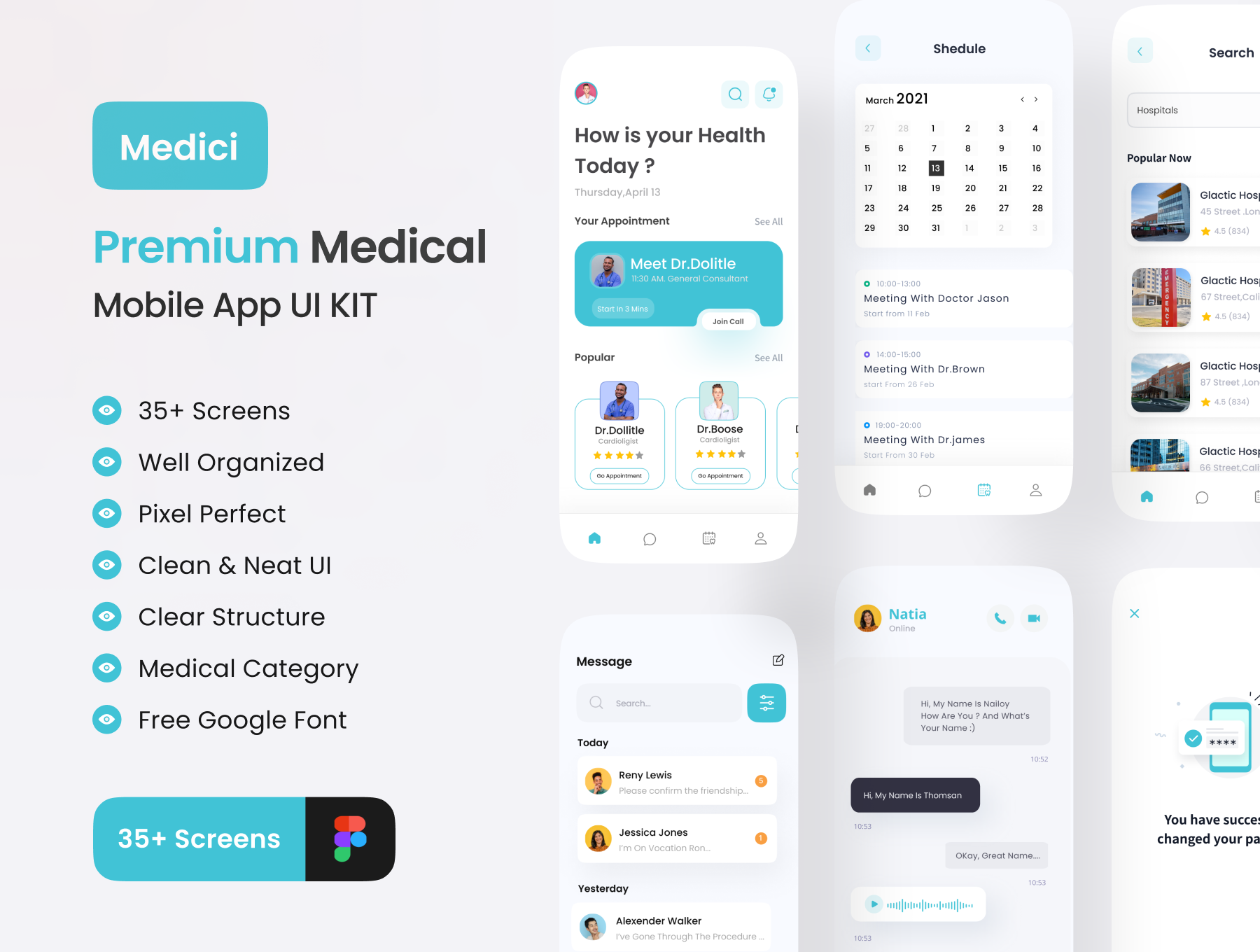 MediCi-医生和医疗应用UI工具包 MediCi - Doctor And Medical App UI Kit figma格式-UI/UX-到位啦UI